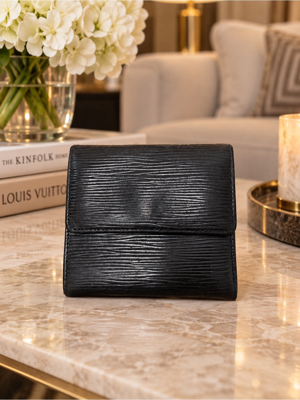 Louis Vuitton Elise Black Epi Leather Trifold Compact Wallet Vintage